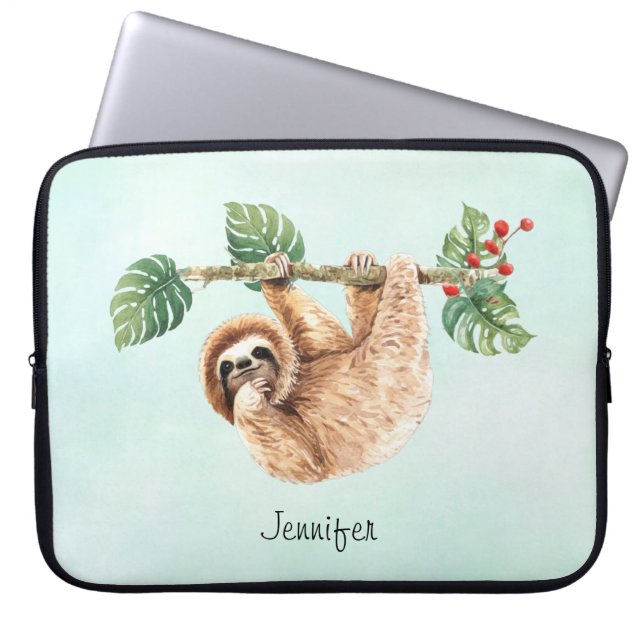 Kute sleuf ondersteboven Waterverf Laptop Sleeve (Voorkant)