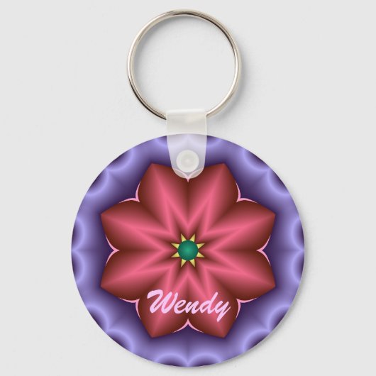 Kute sleutelhanger met Fantasy flower en naam (Voorkant)