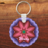 Kute sleutelhanger met Fantasy flower en naam (Voorkant)
