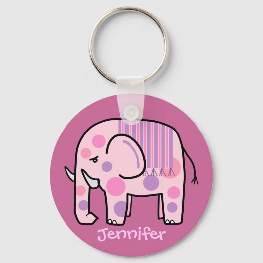 Kute sleutelhanger met roze olifant en naam (Voorkant)