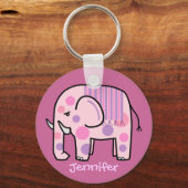 Kute sleutelhanger met roze olifant en naam (Voorkant)