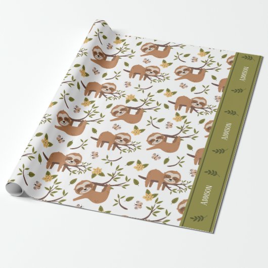 Kute sleuven die op het Kind Pattern van boomtakke Cadeaupapier (Uitgerold)