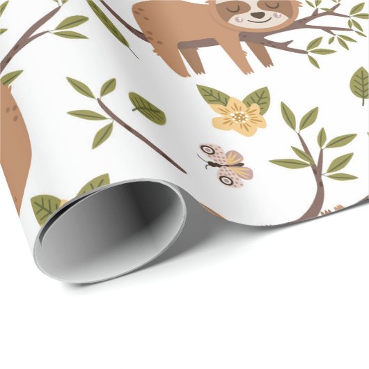 Kute sleuven die op het Kind Pattern van boomtakke Cadeaupapier (Rol Hoek)