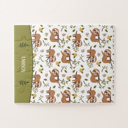 Kute sleuven die op het Kind Pattern van boomtakke Legpuzzel (Horizontaal)