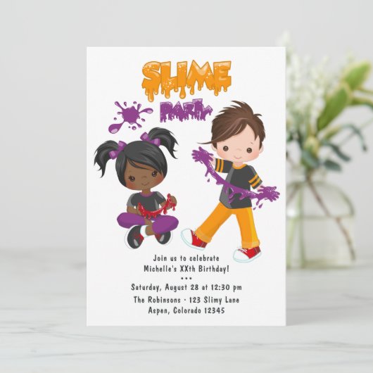 Kute Slime Party Birthday Uitnodiging (Staand voorkant)