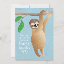 Kute Sloth Birthday Party Hang Blue uit Kaart