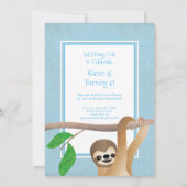 Kute Sloth Birthday Party Hang Blue uit Kaart (Achterkant)