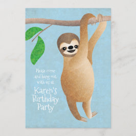 Kute Sloth Birthday Party Hang Blue uit Kaart