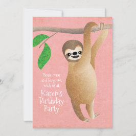 Kute Sloth Birthday Party Hang roze uit Kaart