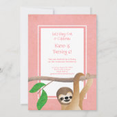 Kute Sloth Birthday Party Hang roze uit Kaart (Achterkant)