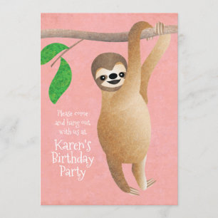 Kute Sloth Birthday Party Hang roze uit Kaart