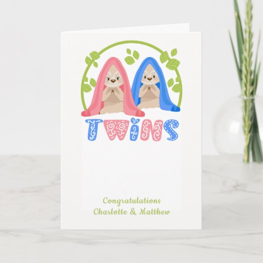 Kute Sloth Boy and Girl New Twin Baby's Kaart (Voorkant)
