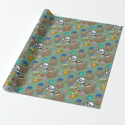 Kute Sloth Green Pattern Baby shower Birthday Cadeaupapier (Uitgerold)