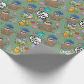 Kute Sloth Green Pattern Baby shower Birthday Cadeaupapier (Hoek)