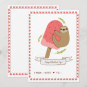Kute Sloth Kinder School Friend Valentijnsdag Roze Feestdagenkaart (Voorkant / Achterkant)