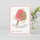 Kute Sloth Kinder School Friend Valentijnsdag Roze Feestdagenkaart (Staand voorkant)