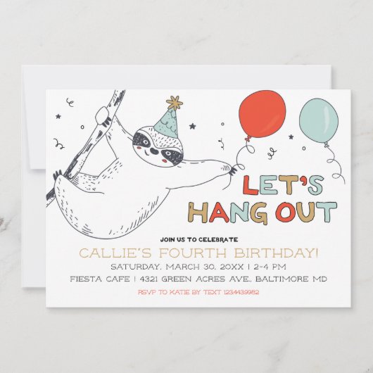 Kute Sloth Laten we de uitnodiging van de verjaard (Voorkant)