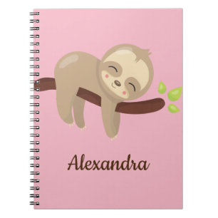Kute Sloth on Tree Animal Illustratie op roze Notitieboek