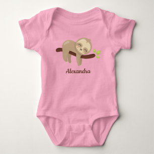 Kute Sloth on Tree Kawaii Animal Illustration Romper