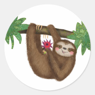 Kute sloth op een tak rond stickers