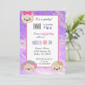 Kute Sloth Pink Paarse Child's Birthday Invitation Kaart (Staand voorkant)