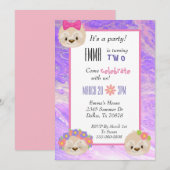 Kute Sloth Pink Paarse Child's Birthday Invitation Kaart (Voorkant / Achterkant)