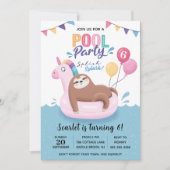 Kute Sloth Pool Party Birthday Uitnodiging (Voorkant)
