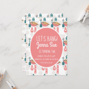 Kute Sloth Relaxing Birthday Party Pink Kaart