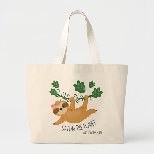 Kute Sloth Saving the Planet Grote Tote Bag (Voorkant)
