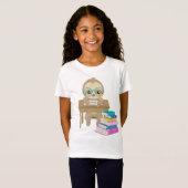Kute Sloth School Desk Wiskunde Schrijvende Readin T-shirt (Voorkant volledig)