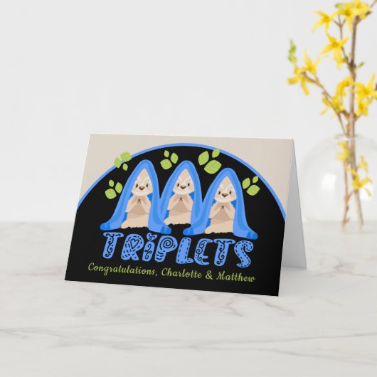 Kute Sloth Three Boys New Triplet Babies Kaart (Gele Bloem)