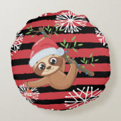Kute Sluipy Sloth Baby's Eerste Kerstmis Rond Kussen (Achterkant)
