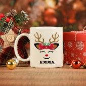 Kute Smiling Reindeer Face Kerstmis Tweekleurige Koffiemok