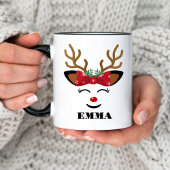 Kute Smiling Reindeer Face Kerstmis Tweekleurige Koffiemok