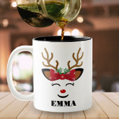 Kute Smiling Reindeer Face Kerstmis Tweekleurige Koffiemok