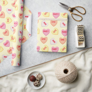 Kute snoep harten bewerkbare tekst roze oranje gee cadeaupapier