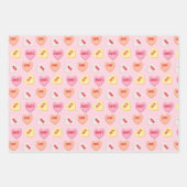 Kute snoep harten bewerkbare tekst roze oranje gee inpakpapier vel (Voorkant)