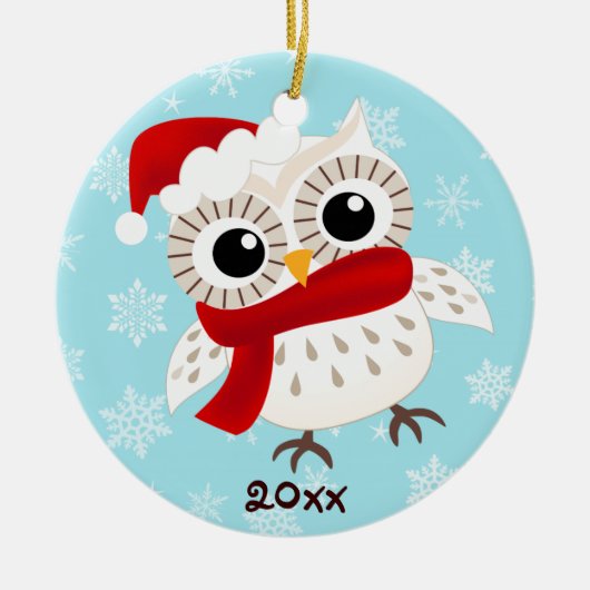 Kute Snow Owl kerstversiering Keramisch Ornament (Voorkant)