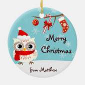 Kute Snow Owl kerstversiering Keramisch Ornament (Achterkant)