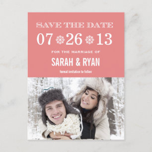 Kute Snowflake Peach Save the Date Photo Briefkaar Aankondigingskaart