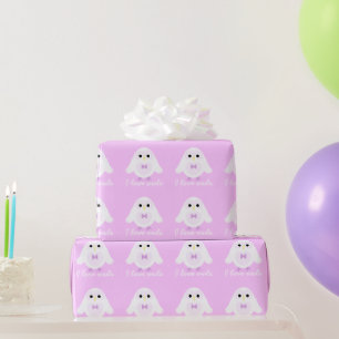 Kute Snowy White owl aanpassen op lichtroze Cadeaupapier