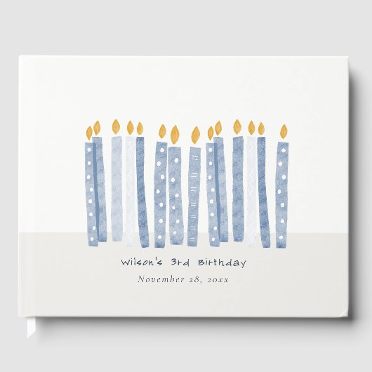 Kute Soft Pastel Blue Waterverf Birthday Kandels Gastenboek (Voorkant)