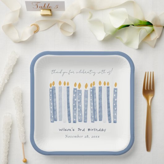 Kute Soft Pastel Blue Waterverf Birthday Kandels Papieren Bordje (Huwelijk)