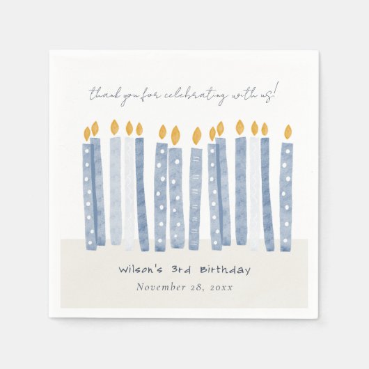 Kute Soft Pastel Blue Waterverf Birthday Kandels Servet (Voorkant)