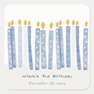 Kute Soft Pastel Blue Waterverf Birthday Kandels Vierkante Sticker