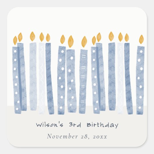 Kute Soft Pastel Blue Waterverf Birthday Kandels Vierkante Sticker (Voorkant)