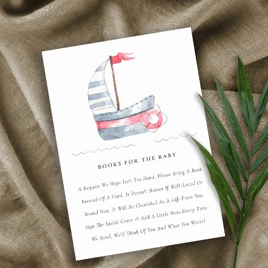 Kute Soft Red Blue Sailboat Books for Baby shower Informatiekaartje