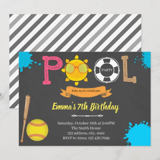 Kute softball-honkbalwedstrijd kaart (Voorkant / Achterkant)