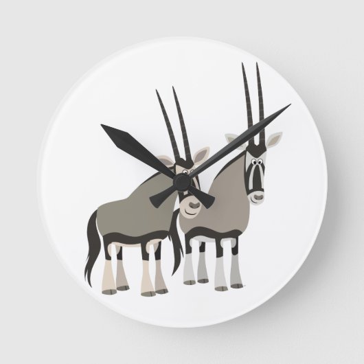 Kute spaar van Cartoon Oryxes Wall Clock Ronde Klok (Voorkant)