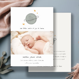 Kute Space World Heart Foto geboorteaankondiging Bedankkaart